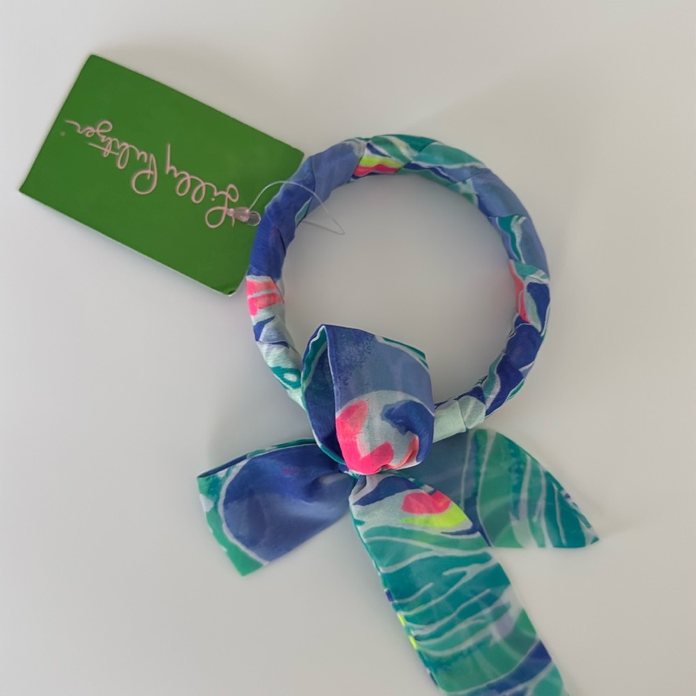 Lilly Pulitzer fabric/scarf wrapped bangle blues pink little yellow NWT